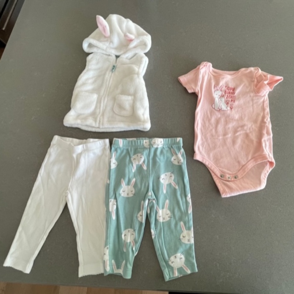 Baby Girl 6M Bunny Outfit Bundle Pink Bunny Ears Hoodie